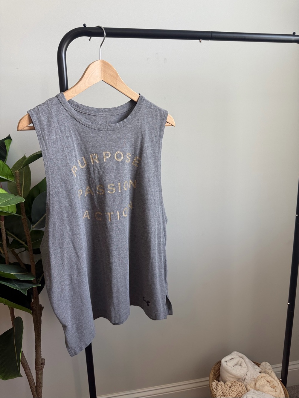 Under Armour Gray Muscle Tee with Gold Lettering